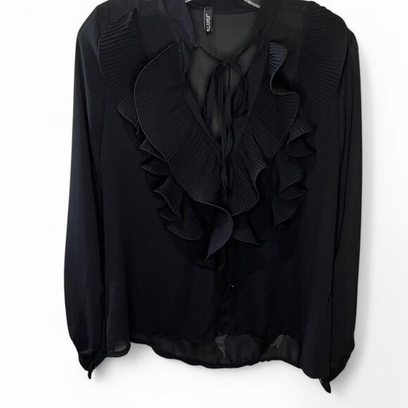 Black sheer long sleeve blouse - Picture 1 of 4